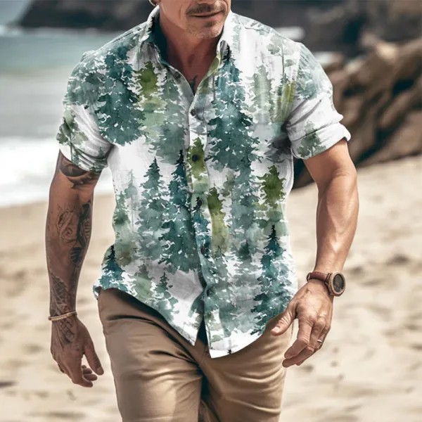 Мужская повседневная рубашка Woodland Trees Print Short Sleeve Hawaiian