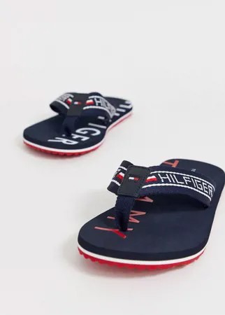 Темно-синие шлепанцы с логотипом и флагом Tommy Hilfiger-Темно-синий