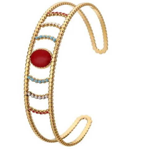 Жесткий браслет WASABI jewell, эмаль, диаметр 5.8 см, золотистый, красный