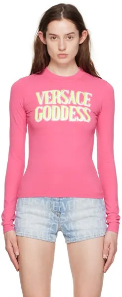 Розовая футболка с длинными рукавами Goddess Versace