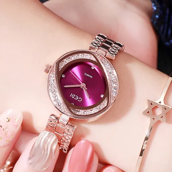 Женские часы с браслетом с бриллиантами, роскошные женские часы стразы, Женские кварцевые наручные часы, водонепроницаемые, розовое золото