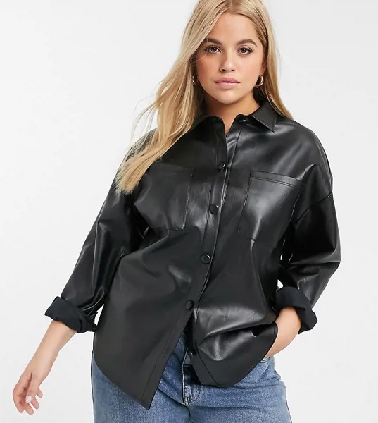 Черная oversize-рубашка из искусственной кожи In The Style Plus-Черный