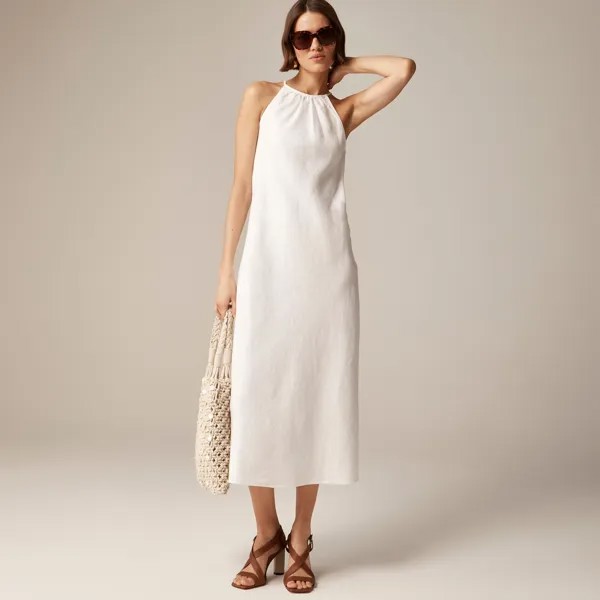 Платье миди с высоким воротом из льна J.Crew, белый