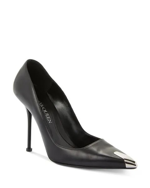 Женские туфли-лодочки без шнуровки на высоком каблуке с острым носком Alexander McQUEEN, цвет Black