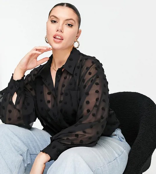 Черная oversized-рубашка из ткани добби ASOS DESIGN Curve-Черный