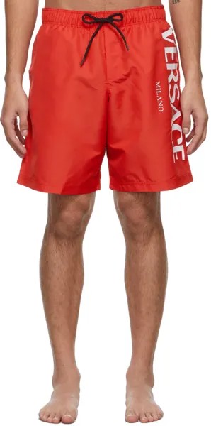 Красные длинные шорты для плавания с логотипом Versace Underwear