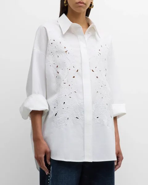 Поплиновая блузка с вышивкой Power и люверсами DOROTHEE SCHUMACHER, цвет 100 - Pure White