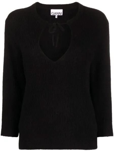 GANNI cut-out ribbed-knit jumper, черный