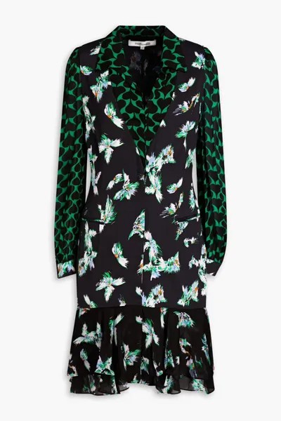 Многослойное мини-платье Luciano из кади и жоржета с принтом Diane Von Furstenberg, черный