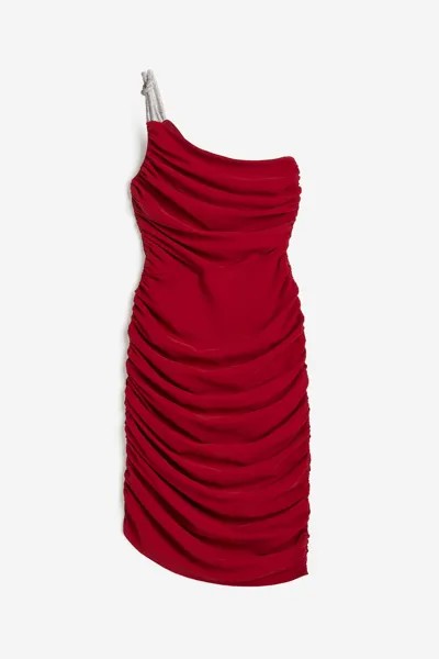 Платье H&M Rhinestone-strap One-shoulder, темно-красный