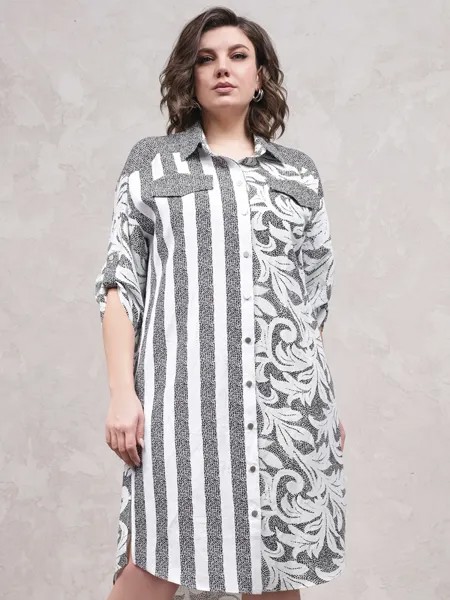 Платье 1651 серый/белый
