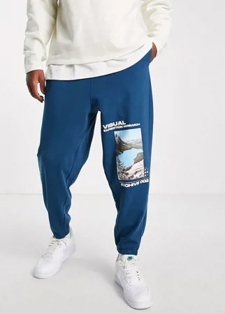 Oversized-джоггеры голубого цвета с принтами горных видов от комплекта ASOS DESIGN-Голубой