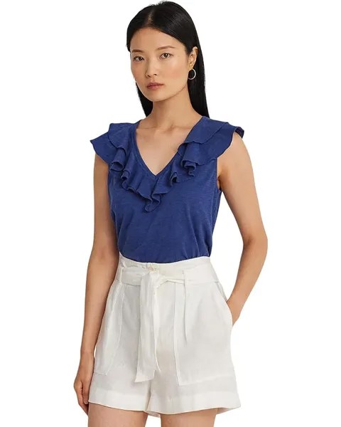Футболка LAUREN Ralph Lauren Ruffle Trim Slub Jersey Sleeveless, цвет Indigo Sail