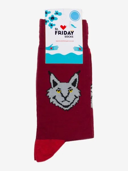 Носки с рисунками St.Friday Socks - Хмурый кот, Красный