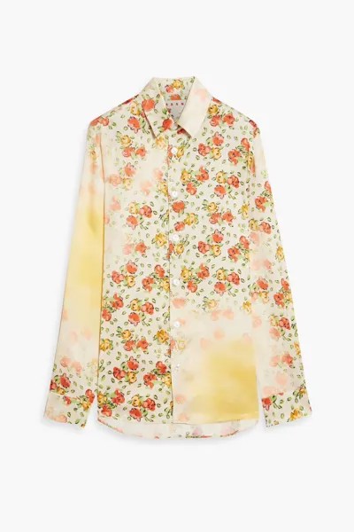 Атласная рубашка с цветочным принтом Marni, оранжевый