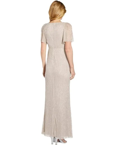 Платье Adrianna Papell Crinkle Pleat Mermaid MOB Long Gown with Tie Waist Detail, цвет Light Champagne