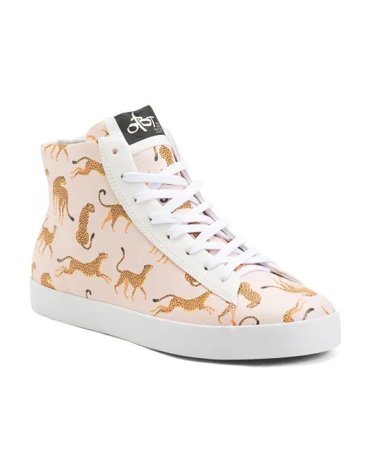 Кожаные высокие кеды на шнуровке Otbt, цвет Cheetah