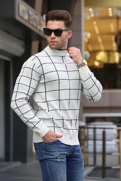Трикотажный свитер Ecru Plaid Patterned 5796 MADMEXT