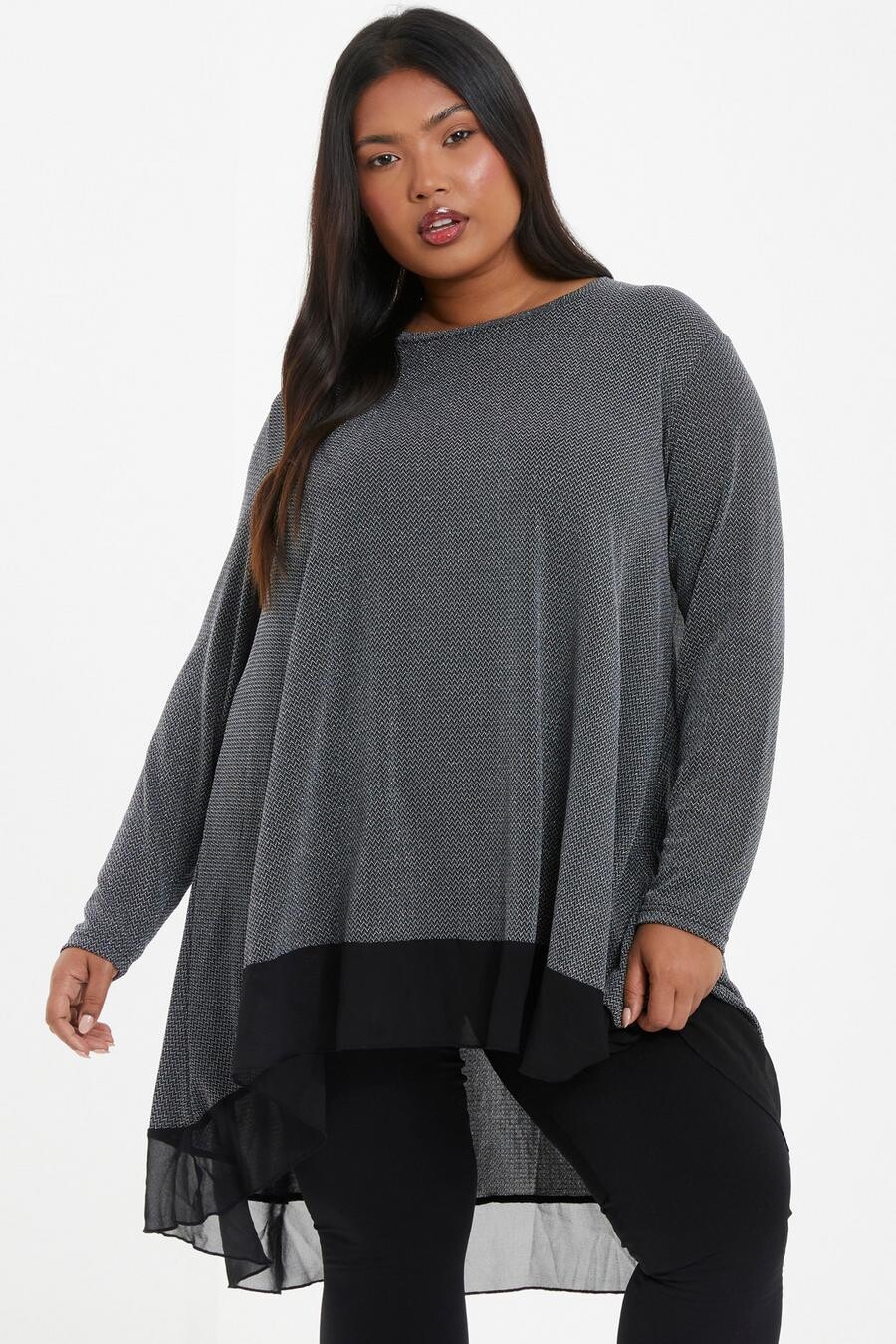 Вязаный джемпер Curve Grey с оборками QUIZ Clothing