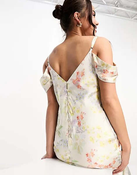 Атласное платье макси цвета слоновой кости с цветочным принтом Hope & Ivy