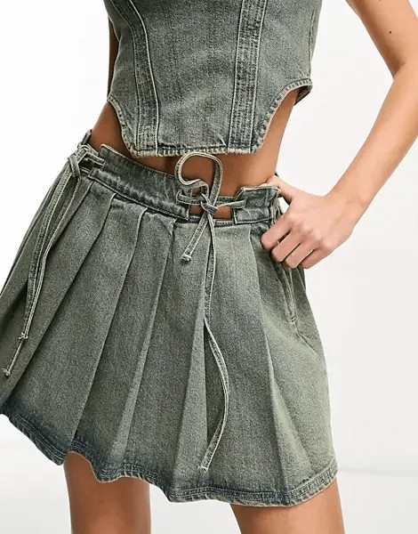 Плиссированная мини-юбка ASYOU Denim, голубой