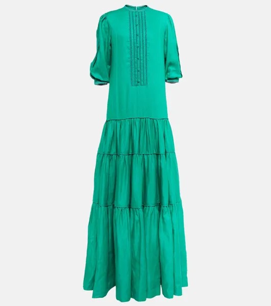 Ярусное льняное платье макси COSTARELLOS, зеленый