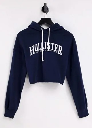 Худи темно-синего цвета с логотипом Hollister-Темно-синий