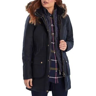 Темно-синяя женская тяжелая куртка с отделкой из искусственного меха Barbour Thrunton 8 BHFO 4497