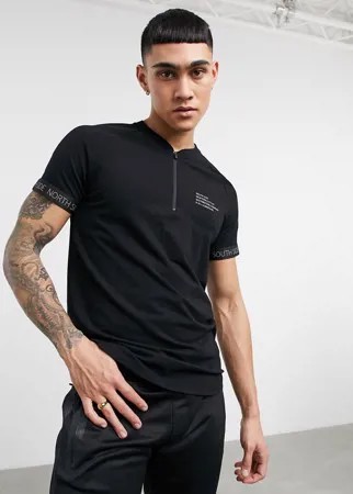 Черная облегающая футболка поло Bershka-Черный цвет