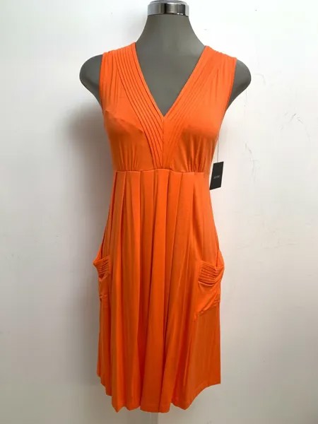 Ellen Tracy NWT TANGERINE Летнее платье со складками и V-образным вырезом и карманами, размер 10