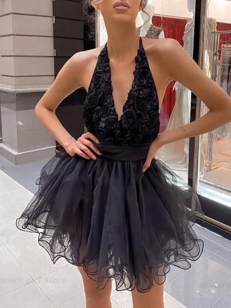 Женское вечернее платье It's yiiya, черное пушистое платье без рукавов с V-образным вырезом и 3d-наклейками на лето 2019