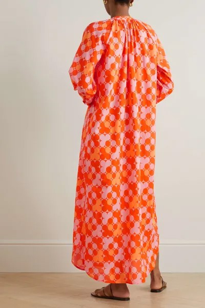 EYWASOULS MALIBU платье макси Niara из хлопка и вуали с принтом, апельсин