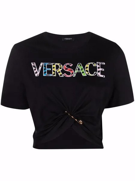 Versace футболка с логотипом и декором Safety Pin