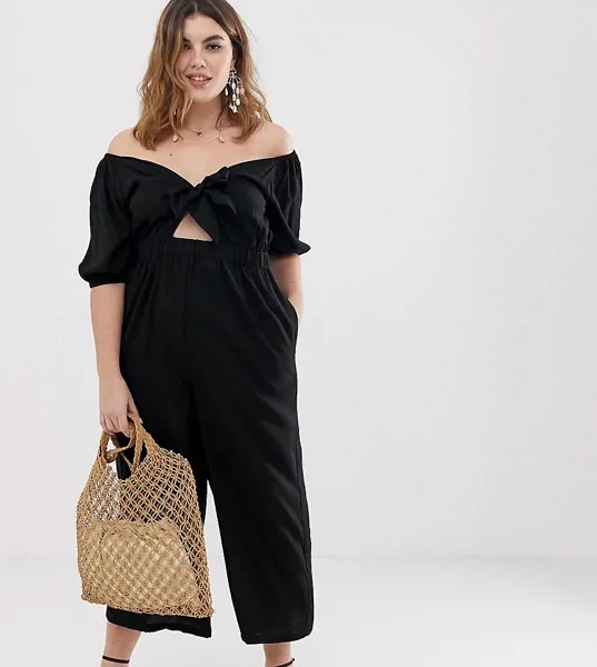 Комбинезон с объемными рукавами и завязкой ASOS DESIGN-Черный