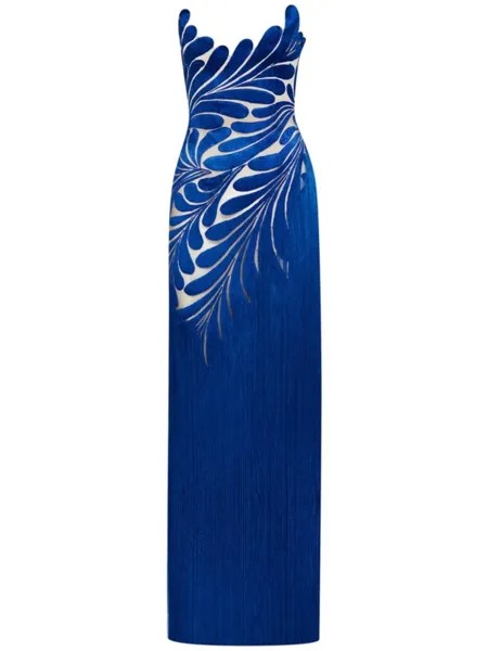 Oscar de la Renta платье Fern с бахромой, синий