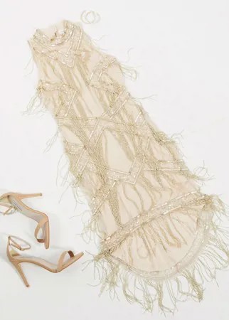 Золотистое платье с отделкой и бахромой Frock and Frill Club-Золотистый