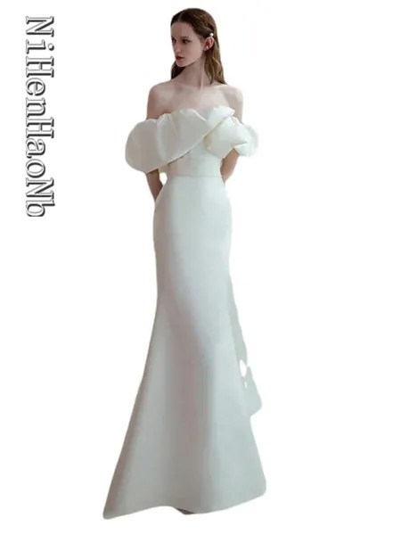 Роскошные французские белые атласные свадебные платья макси для невесты Элегантное коктейльное женское платье