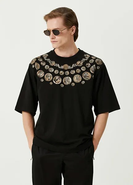 Черная коричневая футболка с фигурным рисунком Dolce&Gabbana
