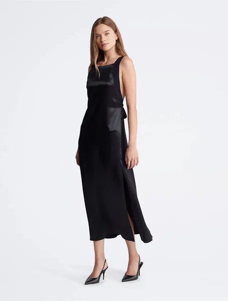 Платье Calvin Klein Satin Maxi Tank, черный