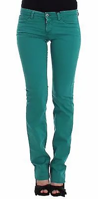 Джинсы CNC Костюм в национальном стиле Зеленые прямые джинсовые брюки стрейч W26 Рекомендуемая розничная цена 280 долларов США