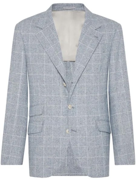 Brunello Cucinelli однобортный пиджак в клетку, синий