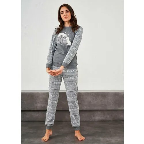Пижама Relax Mode, брюки, лонгслив, длинный рукав, размер 46/48, серый