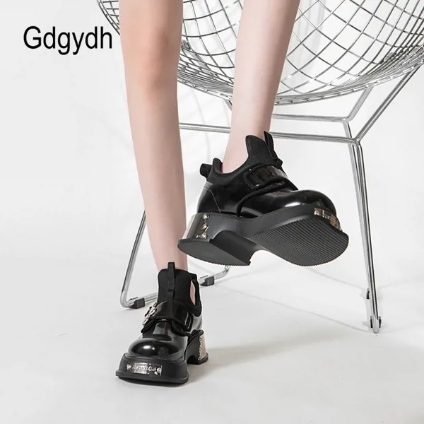 Gdgydh/женские туфли на платформе и на высоком каблуке с застежкой-украшения с пряжкой-бабочкой, панк-рок кожа ботинки в стиле «Мэри Джейн» на толстой подошве; Японские ботинки 