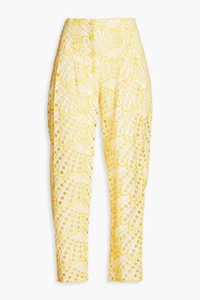 Укороченные зауженные брюки Simone из английской бродери из смесового хлопка CHARO RUIZ IBIZA, желтый