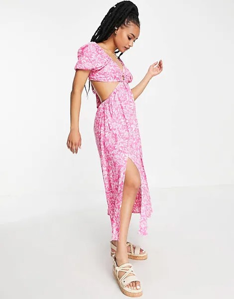 Платье макси с вырезами и розовым принтом гибискуса Miss Selfridge Petite