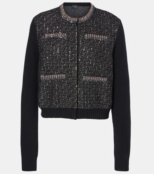 Кардиган из шерсти с пайетками Giambattista Valli, цвет black/silver
