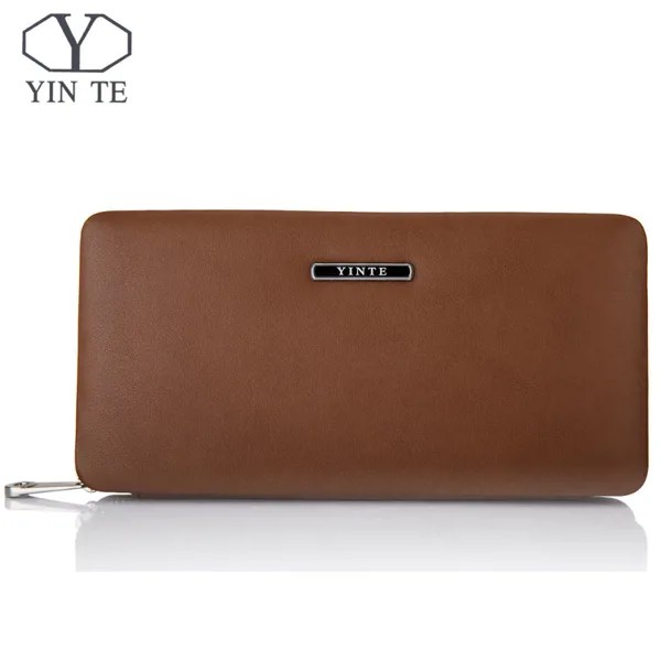 YINTE Бумажник для телефона, кожаный винтажный однотонный клатч, брендовый мужской бумажник на одной молнии, сумка из натуральной кожи T1605
