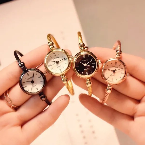 Bangle Браслет Роскошные часы нержавеющей стали Ретро Дамы Кварц Wristwatches Мода случайных женщин