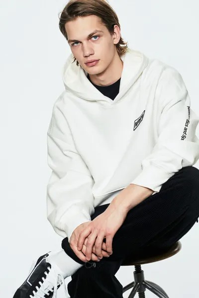Толстовка оверсайз с принтом H&M, белый