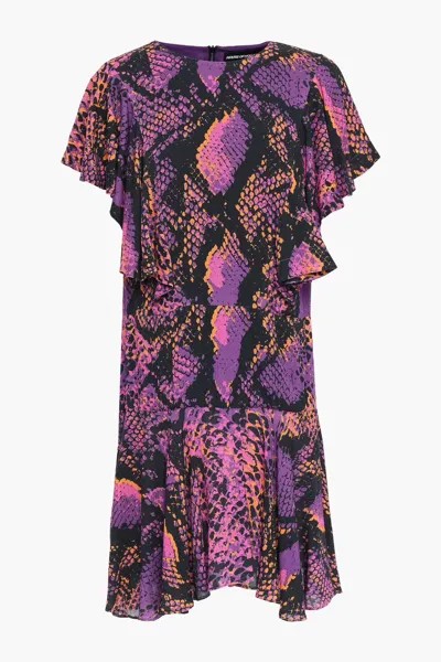 Газовое платье мини со змеиным принтом и оборками House Of Holland, фиолетовый